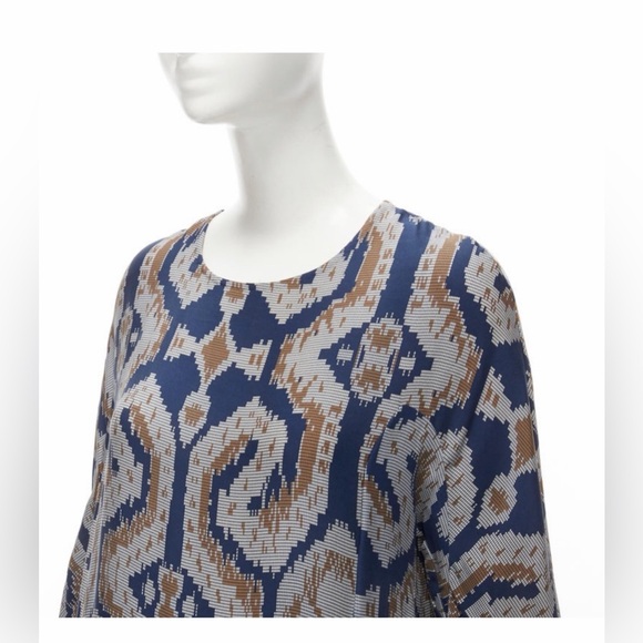 By malene Birger modest long sleeved Blue and Brown Patterned midi NWT Dress - Picture 2 of 4